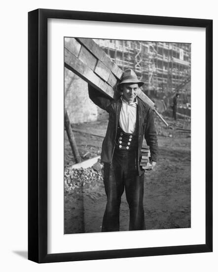 Man Working on Stalinallee, the Russian Housing Project-Ralph Crane-Framed Photographic Print