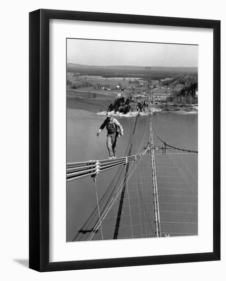 Man Working on the Texas Illinois Natural Gas Company's Pipeline Suspension Bridge-John Dominis-Framed Photographic Print