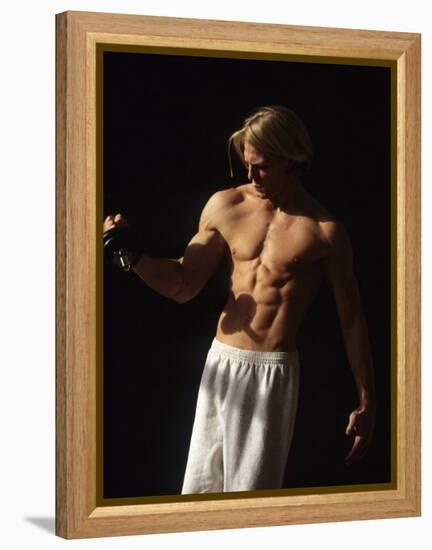 Man Working Out with Hand Wieghts, New York, New York, USA-Chris Trotman-Framed Premier Image Canvas