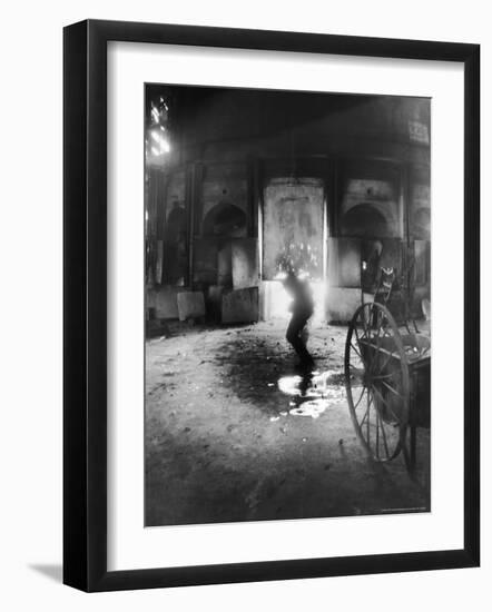 Man Working the Furnace at the Corning Glass Manufacturing Plant-Margaret Bourke-White-Framed Photographic Print