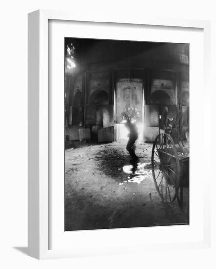 Man Working the Furnace at the Corning Glass Manufacturing Plant-Margaret Bourke-White-Framed Photographic Print