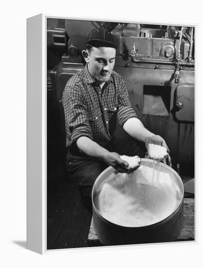 Man Working with Molded Plastics at Barton Molding Co-Hansel Mieth-Framed Premier Image Canvas