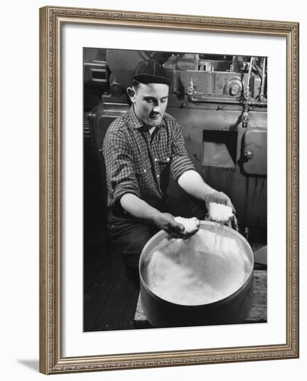 Man Working with Molded Plastics at Barton Molding Co-Hansel Mieth-Framed Premium Photographic Print