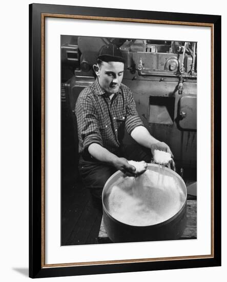 Man Working with Molded Plastics at Barton Molding Co-Hansel Mieth-Framed Premium Photographic Print