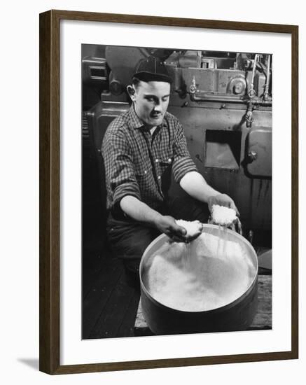 Man Working with Molded Plastics at Barton Molding Co-Hansel Mieth-Framed Premium Photographic Print