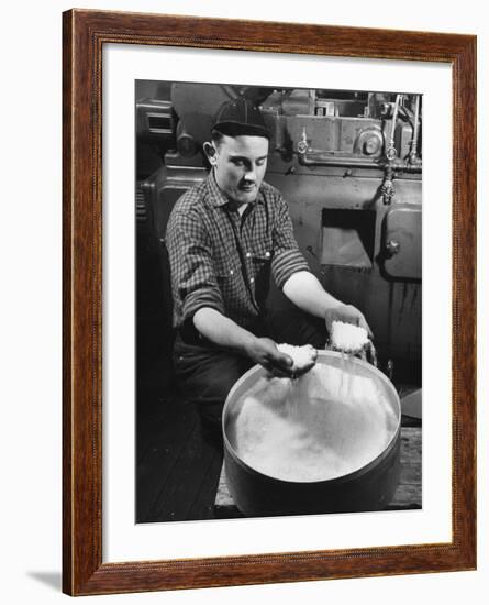 Man Working with Molded Plastics at Barton Molding Co-Hansel Mieth-Framed Premium Photographic Print