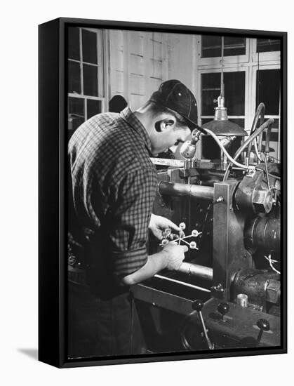 Man Working with Molded Plastics at Barton Molding Co-Hansel Mieth-Framed Premier Image Canvas