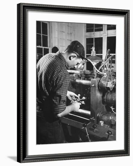 Man Working with Molded Plastics at Barton Molding Co-Hansel Mieth-Framed Premium Photographic Print