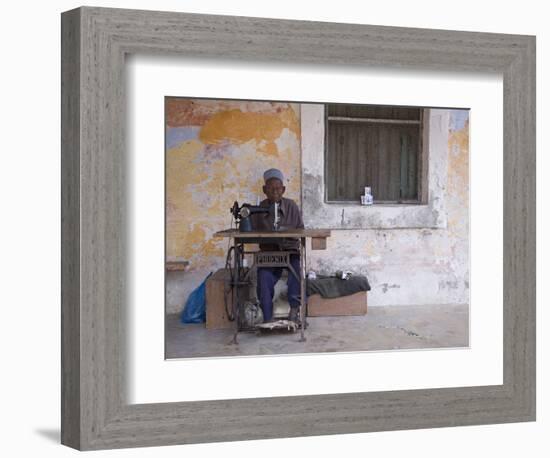 Man Works His Sewing Machine on Ibo Island, Part of the Quirimbas Archipelago, Mozambique-Julian Love-Framed Photographic Print