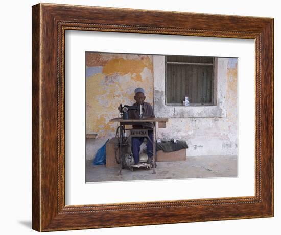 Man Works His Sewing Machine on Ibo Island, Part of the Quirimbas Archipelago, Mozambique-Julian Love-Framed Photographic Print