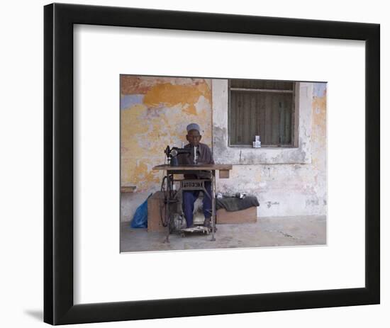 Man Works His Sewing Machine on Ibo Island, Part of the Quirimbas Archipelago, Mozambique-Julian Love-Framed Photographic Print