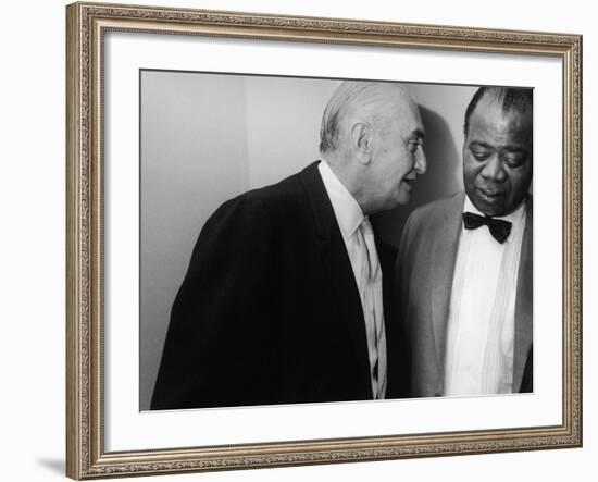 Manager Joe Glaser Conferring with Client, Musician Louis Armstrong, after a Concert-null-Framed Premium Photographic Print