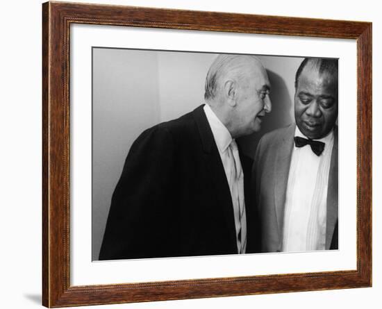 Manager Joe Glaser Conferring with Client, Musician Louis Armstrong, after a Concert-null-Framed Premium Photographic Print