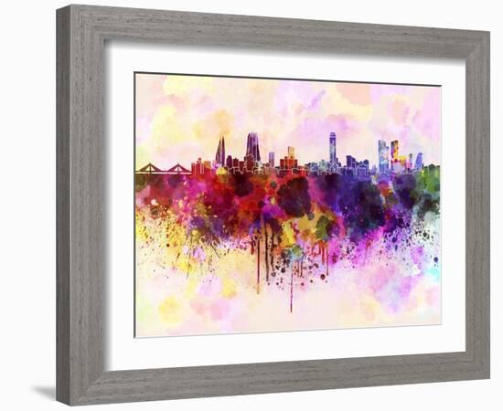 Manama Skyline in Watercolor Background-paulrommer-Framed Art Print