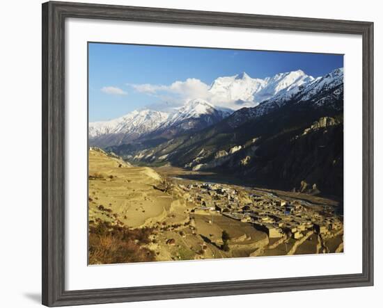 Manang Village and Annapurna Himalayan Range, Marsyangdi River Valley, Gandaki, Nepal-Jochen Schlenker-Framed Photographic Print