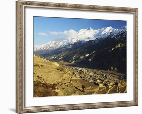 Manang Village and Annapurna Himalayan Range, Marsyangdi River Valley, Gandaki, Nepal-Jochen Schlenker-Framed Photographic Print