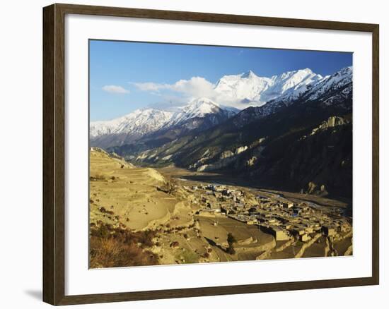 Manang Village and Annapurna Himalayan Range, Marsyangdi River Valley, Gandaki, Nepal-Jochen Schlenker-Framed Photographic Print