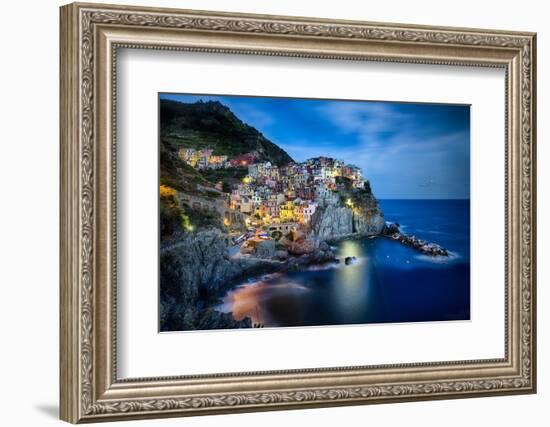 Manarola Night, Cinque Terre, Liguria, Italy-George Oze-Framed Photographic Print