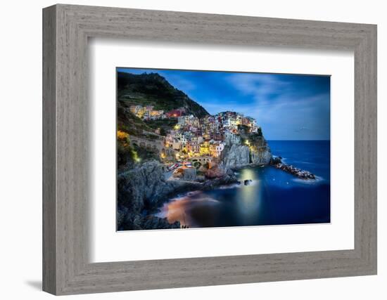 Manarola Night, Cinque Terre, Liguria, Italy-George Oze-Framed Photographic Print