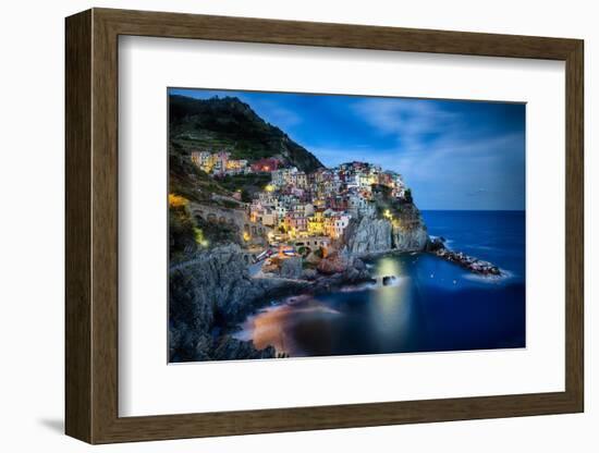 Manarola Night, Cinque Terre, Liguria, Italy-George Oze-Framed Photographic Print