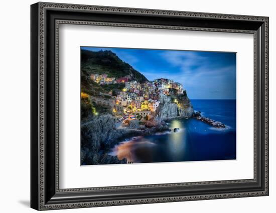 Manarola Night, Cinque Terre, Liguria, Italy-George Oze-Framed Photographic Print