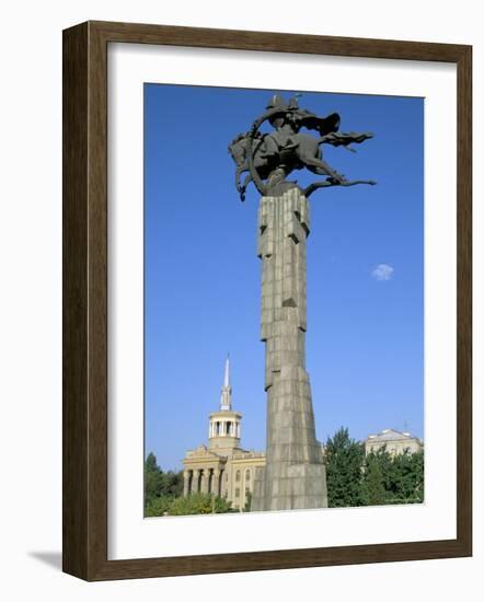 Manas Statue, Science College, Bishkek, Kyrgyzstan, Central Asia-Upperhall-Framed Photographic Print