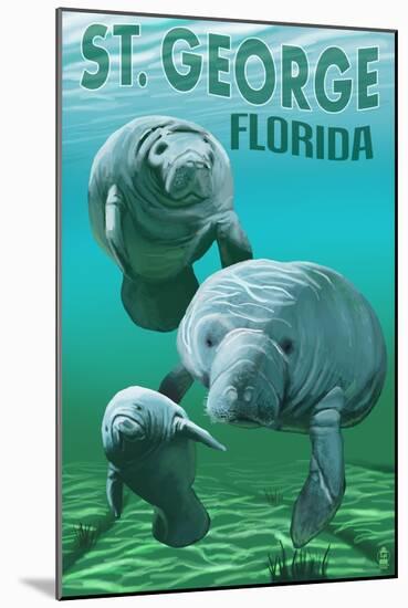 Manatees - St. George, Florida-Lantern Press-Mounted Art Print