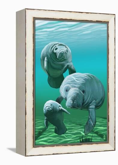 Manatees-Lantern Press-Framed Stretched Canvas