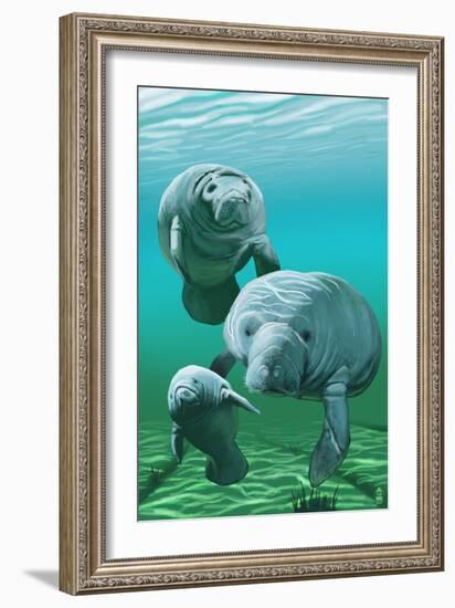 Manatees-Lantern Press-Framed Art Print