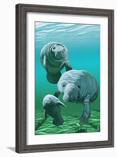 Manatees-Lantern Press-Framed Art Print