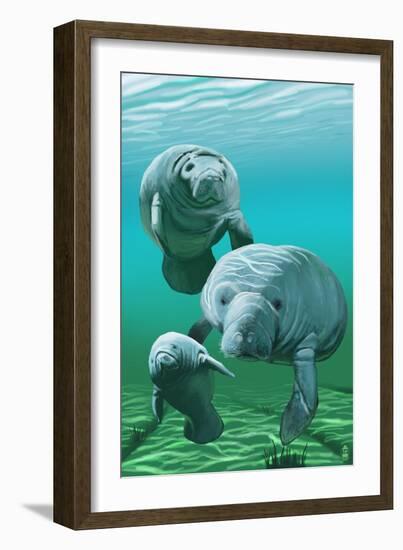 Manatees-Lantern Press-Framed Art Print