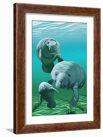 Manatees-Lantern Press-Framed Art Print