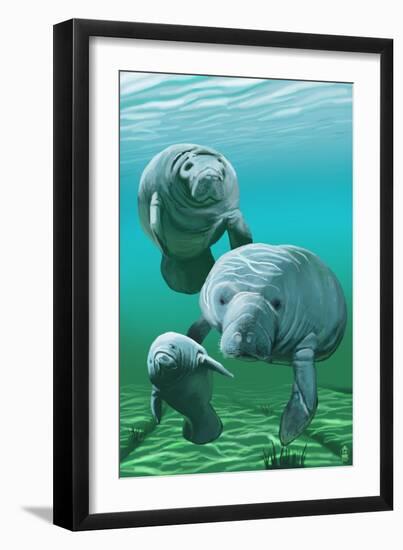 Manatees-Lantern Press-Framed Art Print