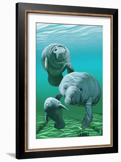 Manatees-Lantern Press-Framed Art Print