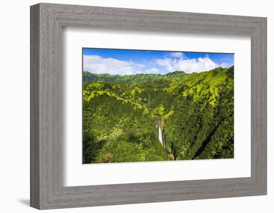 Manawaiopuna Falls (aerial) also known as Jurassic Park Falls, Hanapepe Valley, Kauai, Hawaii, USA.-Russ Bishop-Framed Photographic Print