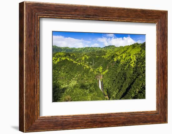 Manawaiopuna Falls (aerial) also known as Jurassic Park Falls, Hanapepe Valley, Kauai, Hawaii, USA.-Russ Bishop-Framed Photographic Print