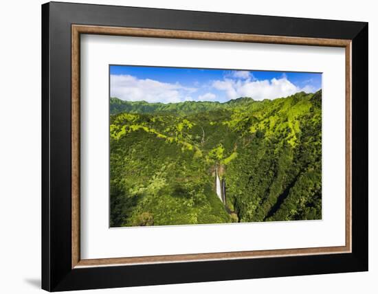 Manawaiopuna Falls (aerial) also known as Jurassic Park Falls, Hanapepe Valley, Kauai, Hawaii, USA.-Russ Bishop-Framed Photographic Print