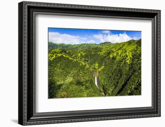 Manawaiopuna Falls (aerial) also known as Jurassic Park Falls, Hanapepe Valley, Kauai, Hawaii, USA.-Russ Bishop-Framed Photographic Print