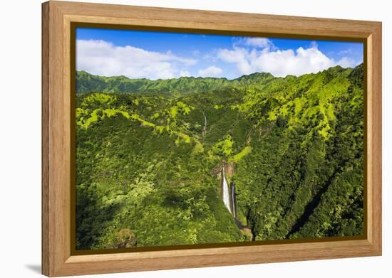 Manawaiopuna Falls (aerial) also known as Jurassic Park Falls, Hanapepe Valley, Kauai, Hawaii, USA.-Russ Bishop-Framed Premier Image Canvas