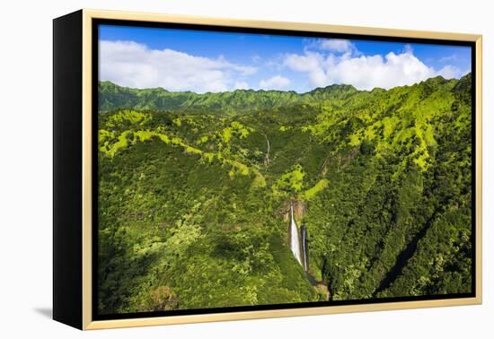 Manawaiopuna Falls (aerial) also known as Jurassic Park Falls, Hanapepe Valley, Kauai, Hawaii, USA.-Russ Bishop-Framed Premier Image Canvas