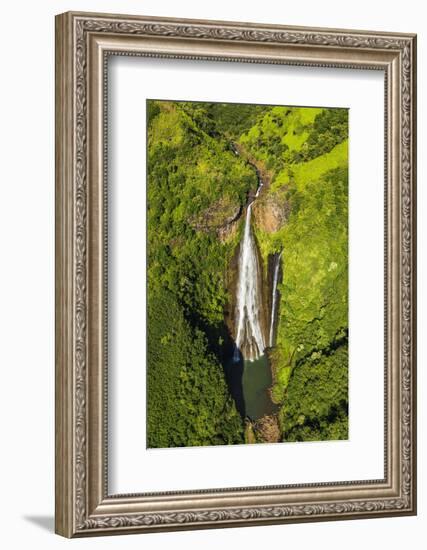 Manawaiopuna Falls (aerial) also known as Jurassic Park Falls, Hanapepe Valley, Kauai, Hawaii, USA.-Russ Bishop-Framed Photographic Print