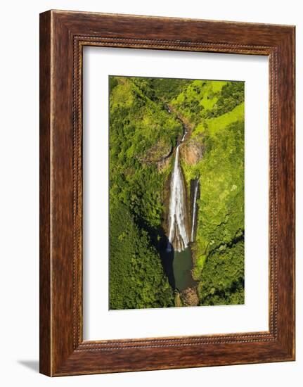 Manawaiopuna Falls (aerial) also known as Jurassic Park Falls, Hanapepe Valley, Kauai, Hawaii, USA.-Russ Bishop-Framed Photographic Print