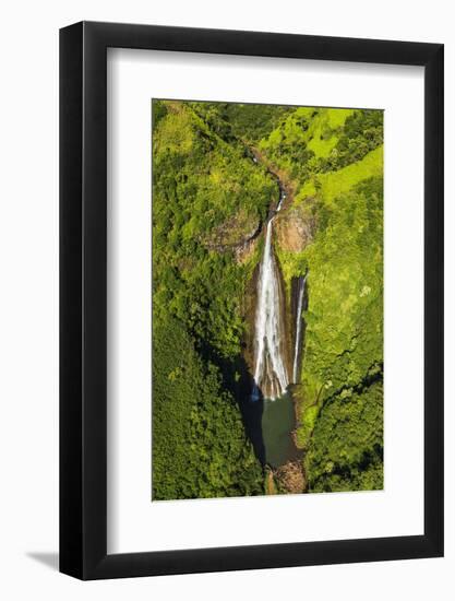 Manawaiopuna Falls (aerial) also known as Jurassic Park Falls, Hanapepe Valley, Kauai, Hawaii, USA.-Russ Bishop-Framed Photographic Print