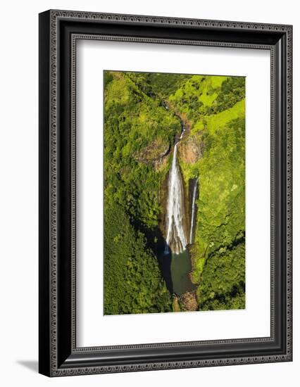 Manawaiopuna Falls (aerial) also known as Jurassic Park Falls, Hanapepe Valley, Kauai, Hawaii, USA.-Russ Bishop-Framed Photographic Print