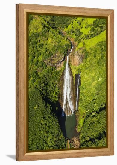 Manawaiopuna Falls (aerial) also known as Jurassic Park Falls, Hanapepe Valley, Kauai, Hawaii, USA.-Russ Bishop-Framed Premier Image Canvas