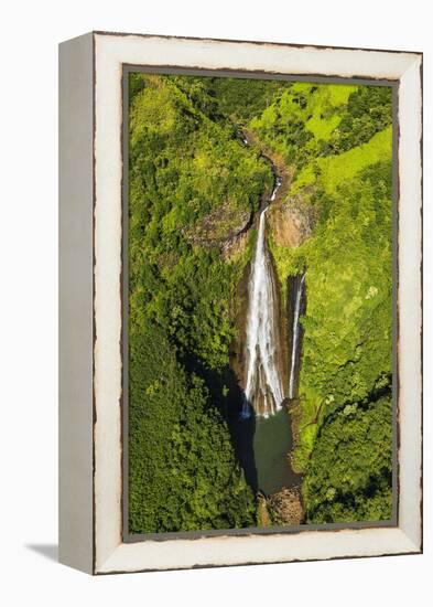 Manawaiopuna Falls (aerial) also known as Jurassic Park Falls, Hanapepe Valley, Kauai, Hawaii, USA.-Russ Bishop-Framed Premier Image Canvas