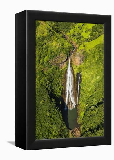 Manawaiopuna Falls (aerial) also known as Jurassic Park Falls, Hanapepe Valley, Kauai, Hawaii, USA.-Russ Bishop-Framed Premier Image Canvas