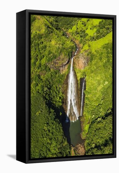 Manawaiopuna Falls (aerial) also known as Jurassic Park Falls, Hanapepe Valley, Kauai, Hawaii, USA.-Russ Bishop-Framed Premier Image Canvas