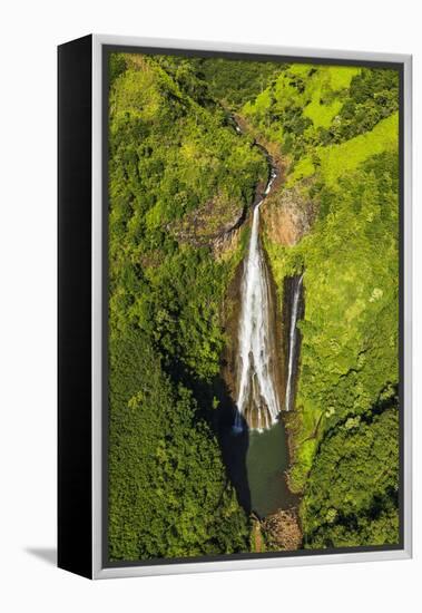 Manawaiopuna Falls (aerial) also known as Jurassic Park Falls, Hanapepe Valley, Kauai, Hawaii, USA.-Russ Bishop-Framed Premier Image Canvas
