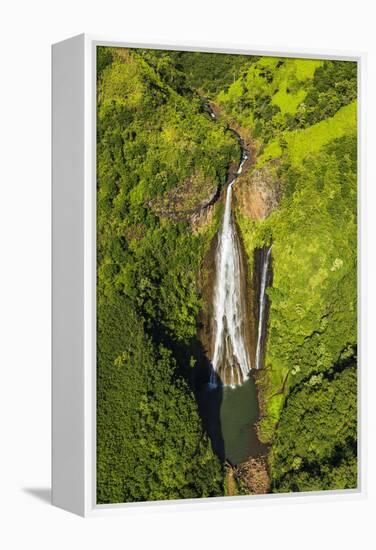 Manawaiopuna Falls (aerial) also known as Jurassic Park Falls, Hanapepe Valley, Kauai, Hawaii, USA.-Russ Bishop-Framed Premier Image Canvas